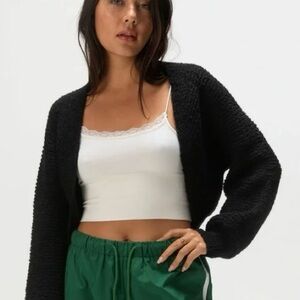 RSQ Black Chunky Sweater Open Cropped Cardigan Shrug Ribbed Size S Small